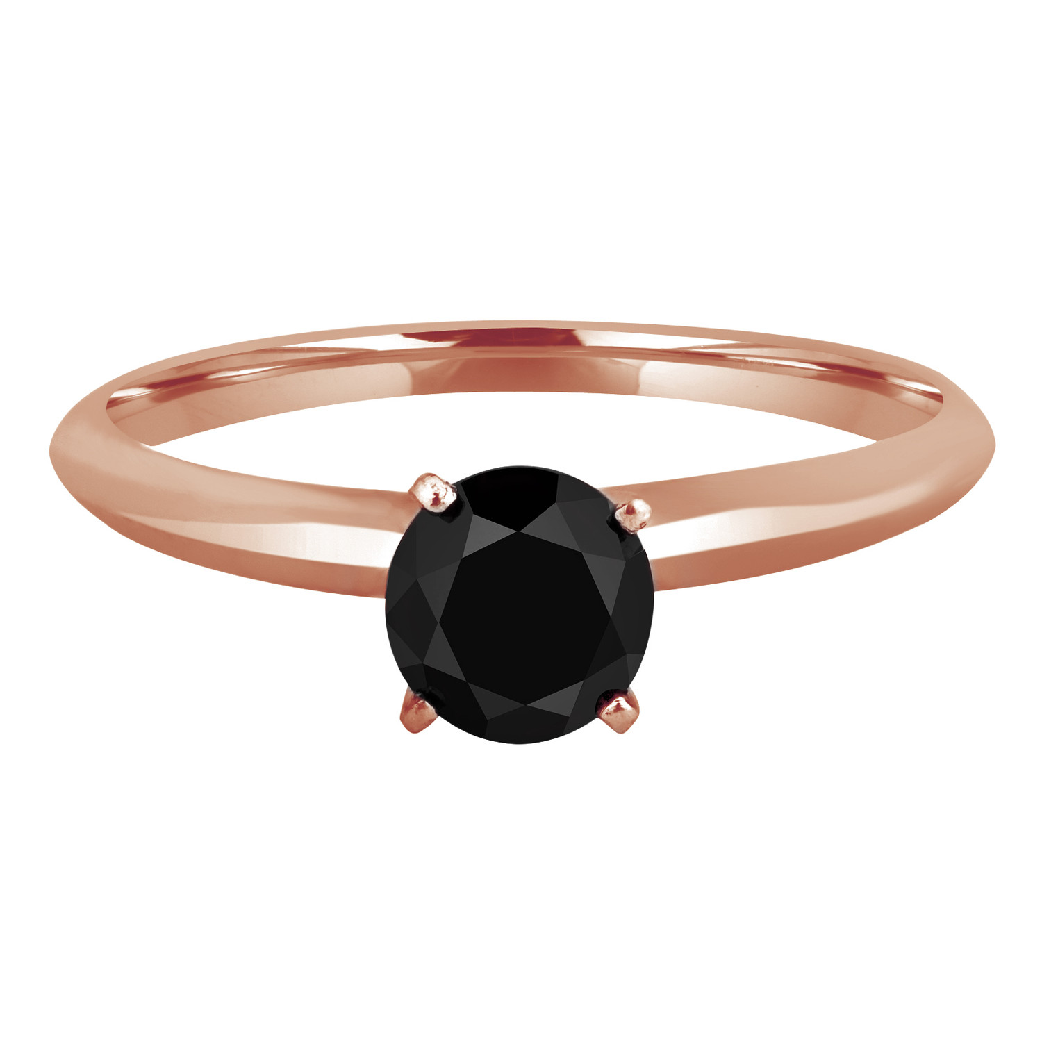 Round Black Diamond Solitaire Engagement Ring in Rose Gold (MVSBL0001-R)
