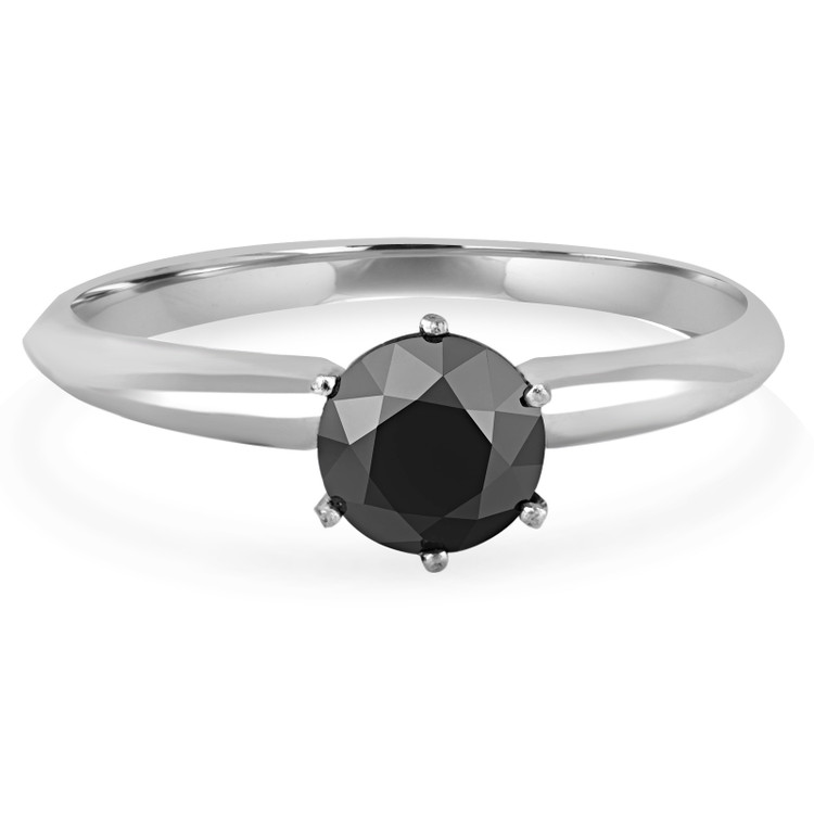 Round Black Diamond Solitaire Engagement Ring in White Gold (MVSBL0002-W)