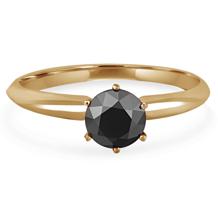 Round Black Diamond Solitaire Engagement Ring in Yellow Gold (MVSBL0002-Y)