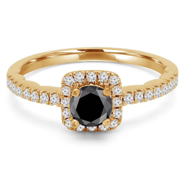 Round Black Diamond Cushion Halo Engagement Ring in Yellow Gold with Accents (MVSBL0004-Y)