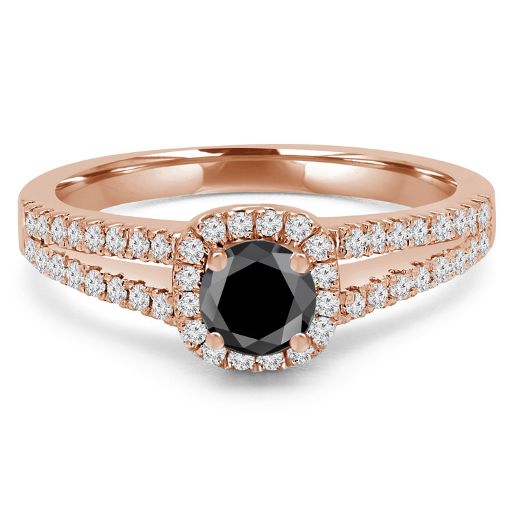 Round Black Diamond Split-Shank Cushion Halo Engagement Ring in Rose Gold with Accents (MVSBL0005-R)