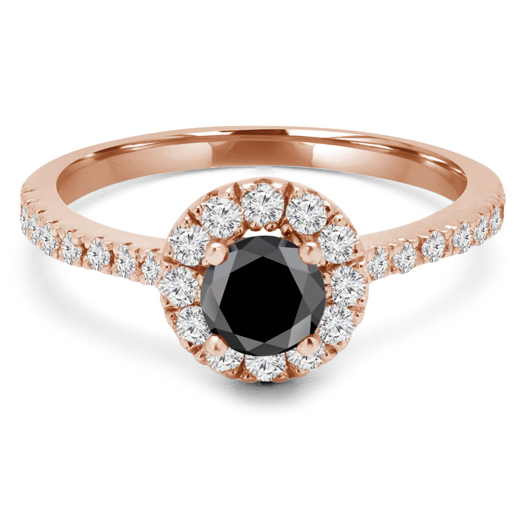 Round Black Diamond Round Halo Engagement Ring in Rose Gold with Accents (MVSBL0006-R)