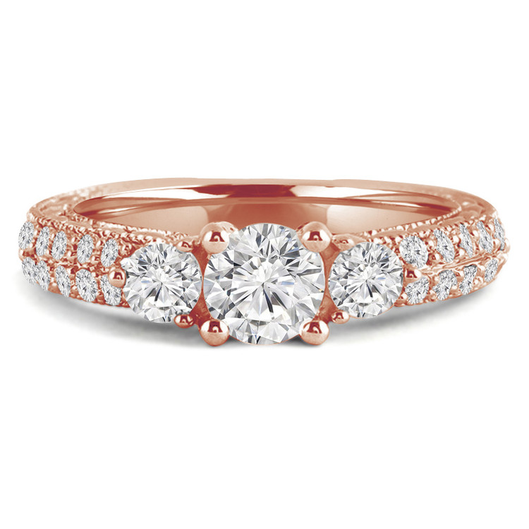 Round Diamond Three-Stone Engagement Ring in Rose Gold with Accents (MVSX0010-R)