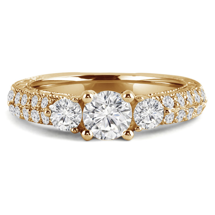 Round Diamond Three-Stone Engagement Ring in Yellow Gold with Accents (MVSX0010-Y)