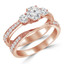Round Diamond Three-Stone Engagement Ring and Wedding Band Set Ring in Rose Gold with Accents (MVSX0011-R)