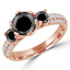 Round Black Diamond Three-Stone Engagement Ring in Rose Gold with Accents (MVSX0013-R)