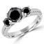 Round Black Diamond Three-Stone Engagement Ring in White Gold with Accents (MVSX0013-W)