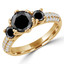 Round Black Diamond Three-Stone Engagement Ring in Yellow Gold with Accents (MVSX0013-Y)