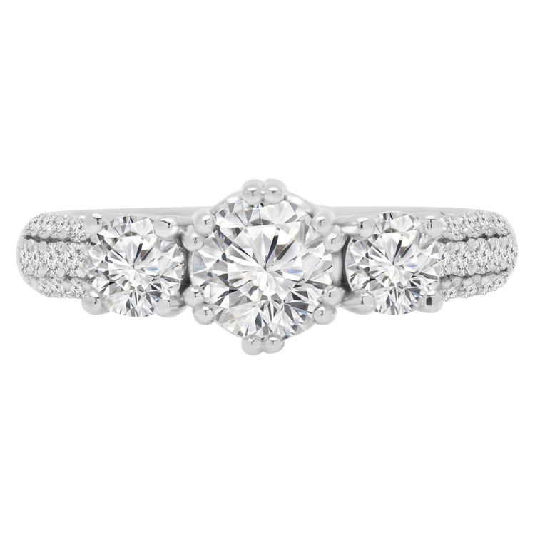 Round Diamond Three-Stone Engagement Ring in White Gold with Accents (MVSX0015-W)