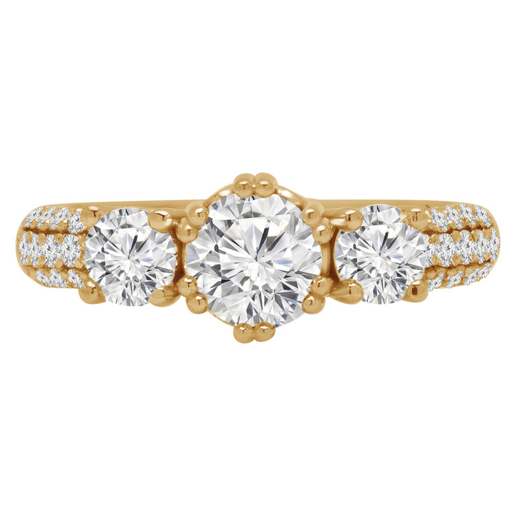 Round Diamond Three-Stone Engagement Ring in Yellow Gold with Accents (MVSX0015-Y)
