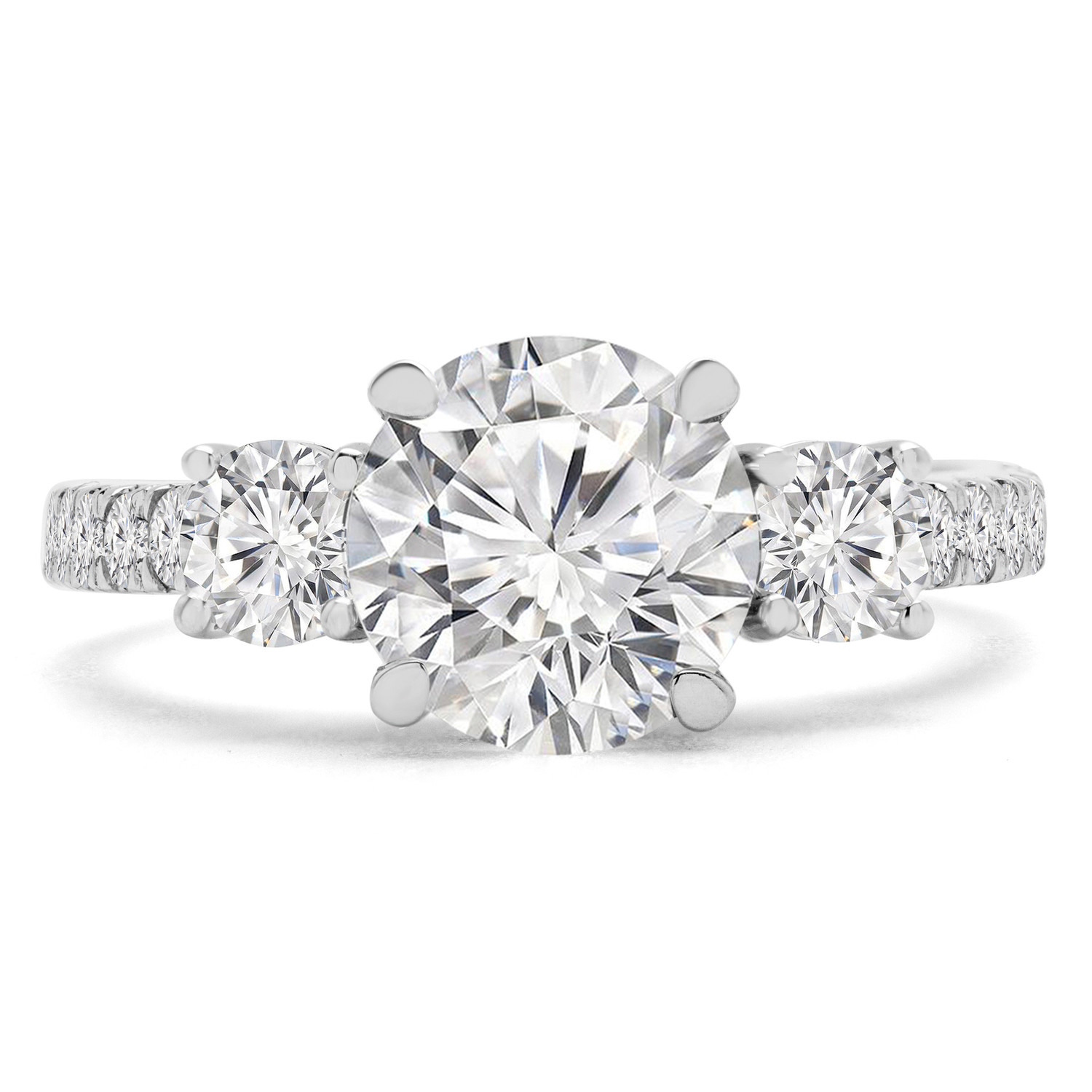 Round Diamond Three-Stone Engagement Ring in White Gold with Accents (MVSX0019-W)