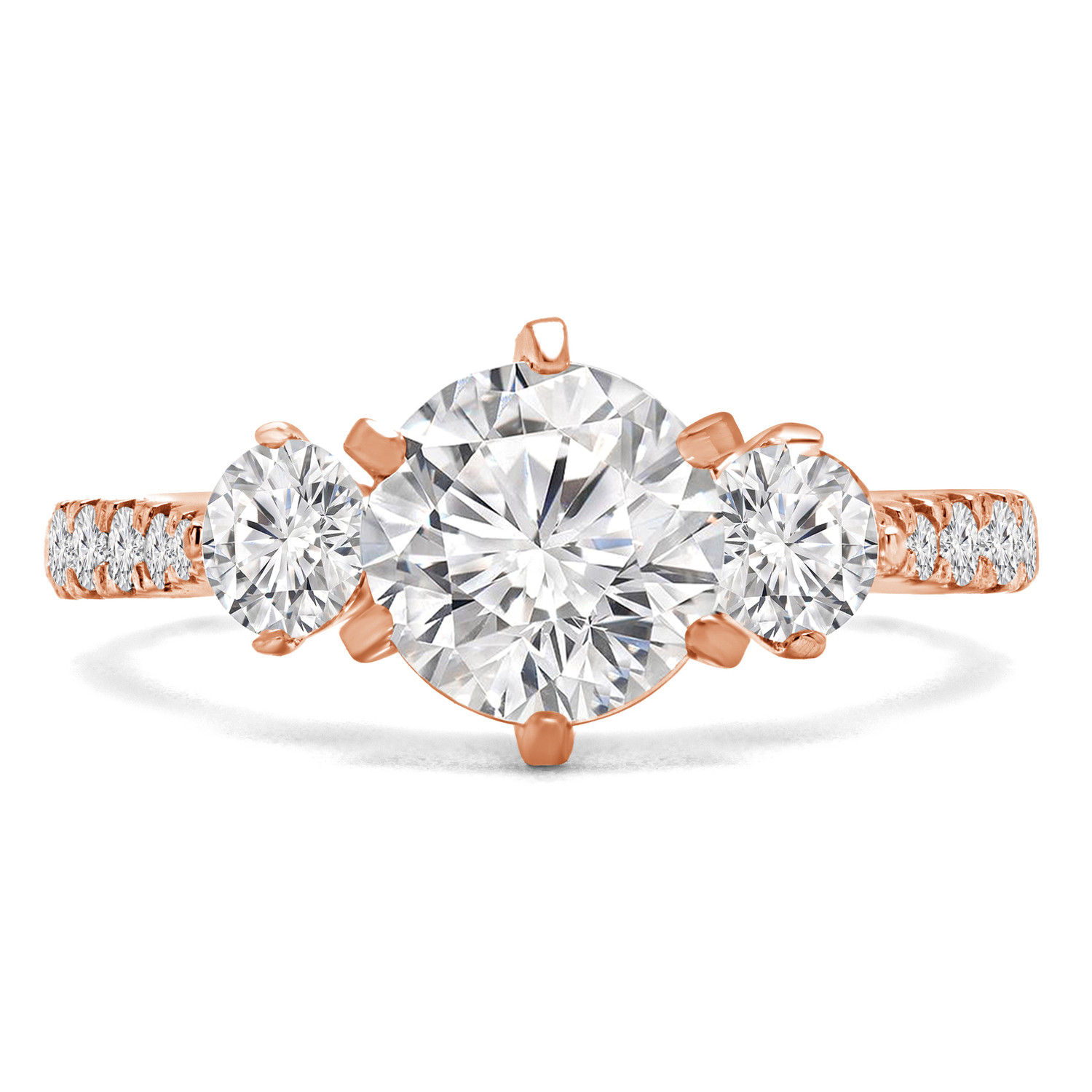 Round Diamond Three-Stone Engagement Ring in Rose Gold with Accents (MVSX0020-R)