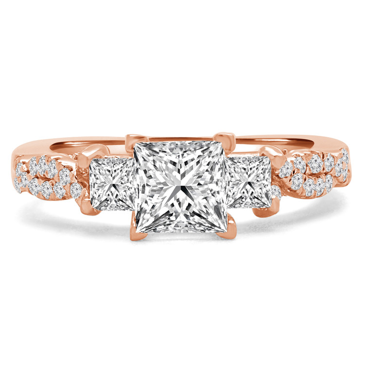 Princess Diamond Three-Stone Engagement Ring in Rose Gold with Accents (MVSX0021-R)