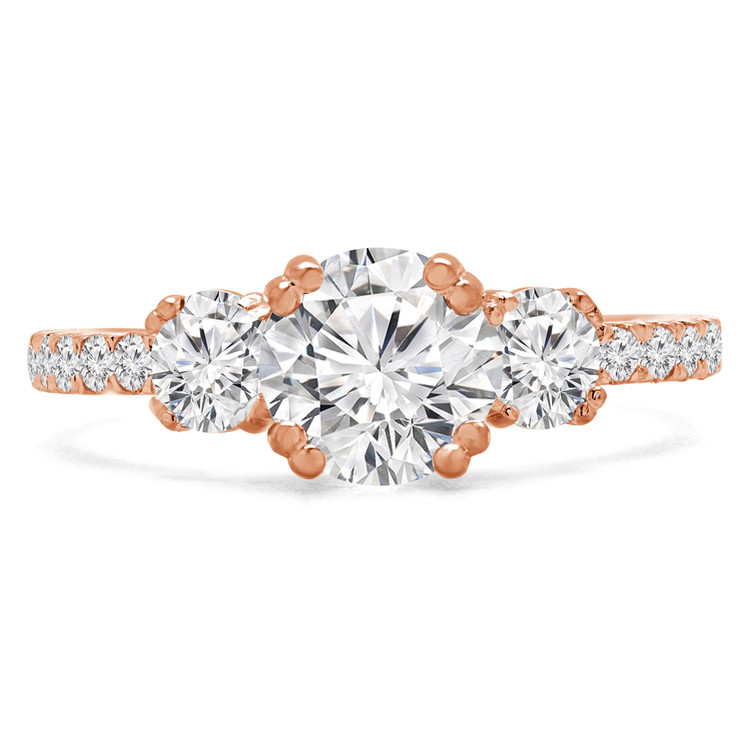 Round Diamond Three-Stone Engagement Ring in Rose Gold with Accents (MVSX0022-R)
