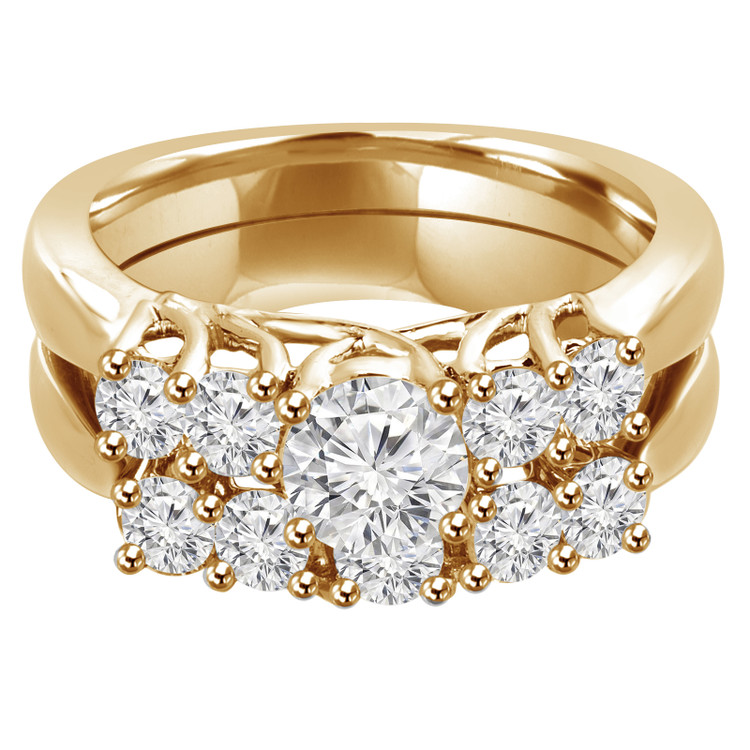 Round Diamond Five-Stone Engagement Ring and Wedding Band Set Ring in Yellow Gold (MVSX0023-Y)