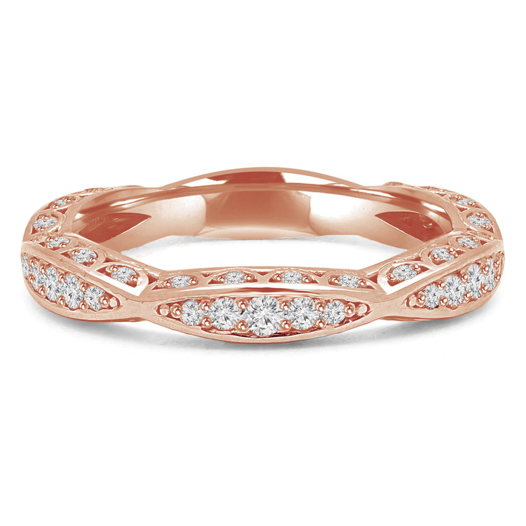 Round Diamond Vintage Twisted Semi-Eternity Wedding Band Ring in Rose Gold (MVSXB0014-R)