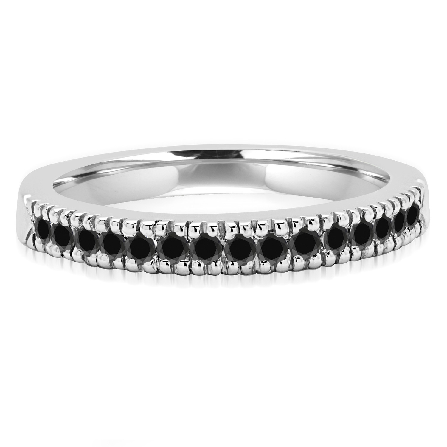 Round Black Diamond Fashion Semi-Eternity Wedding Band Ring in White Gold (MVSXB0027-W)