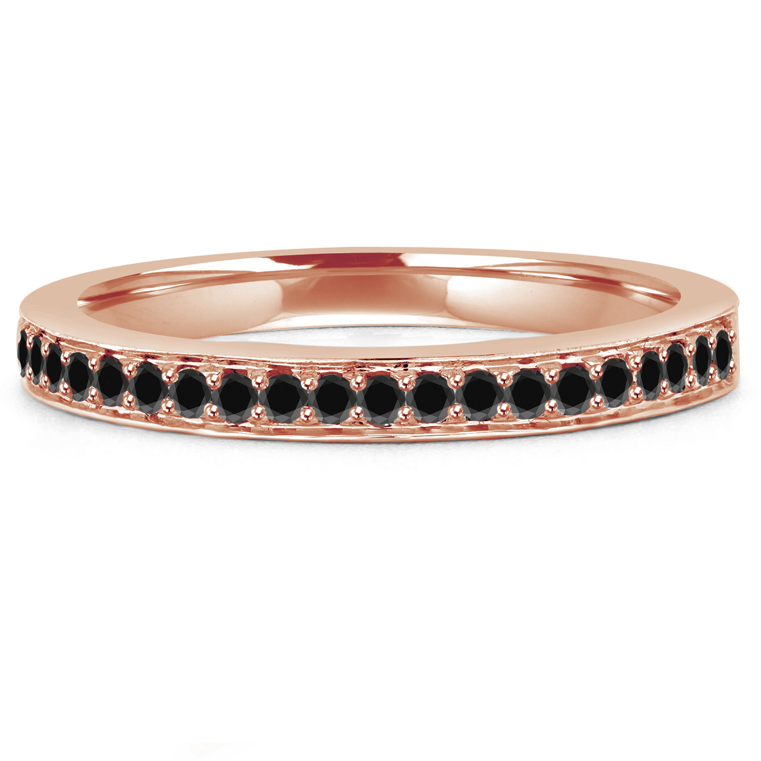 Round Black Diamond Semi-Eternity Wedding Band Ring in Rose Gold (MVSXB0029-R)