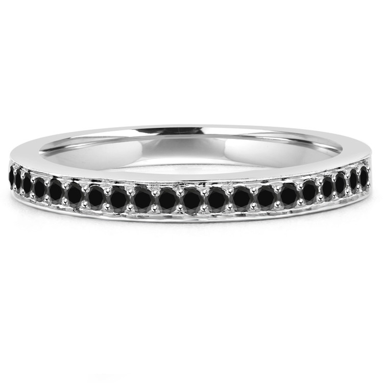 Round Black Diamond Semi-Eternity Wedding Band Ring in White Gold (MVSXB0029-W)