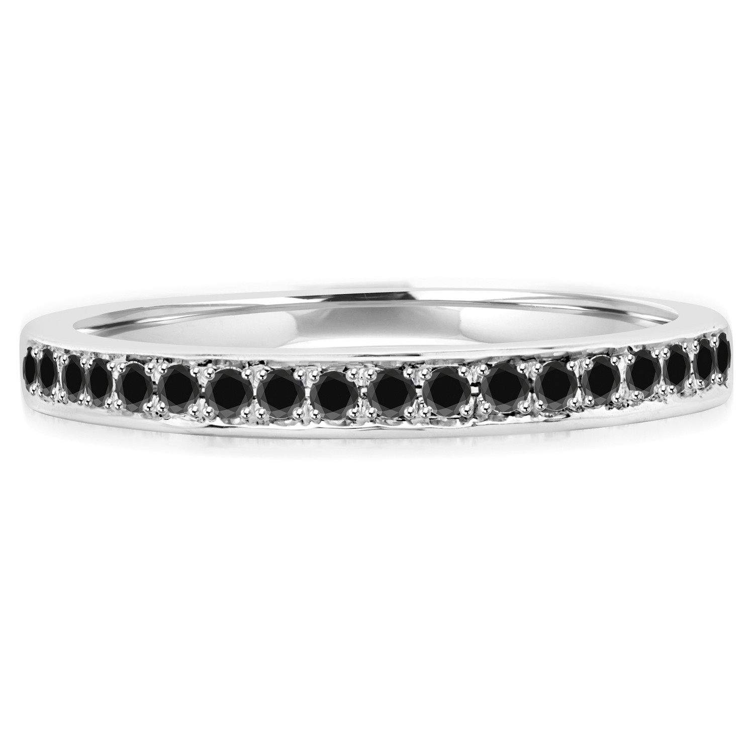 Round Black Diamond Semi-Eternity Wedding Band Ring in White Gold (MVSXB0030-W)