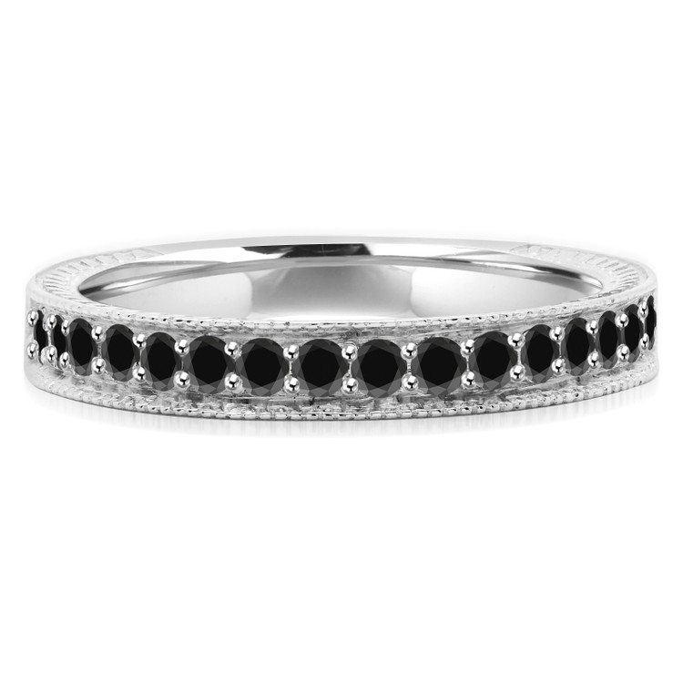 Round Black Diamond Semi-Eternity Wedding Band Ring in White Gold (MVSXB0031-W)