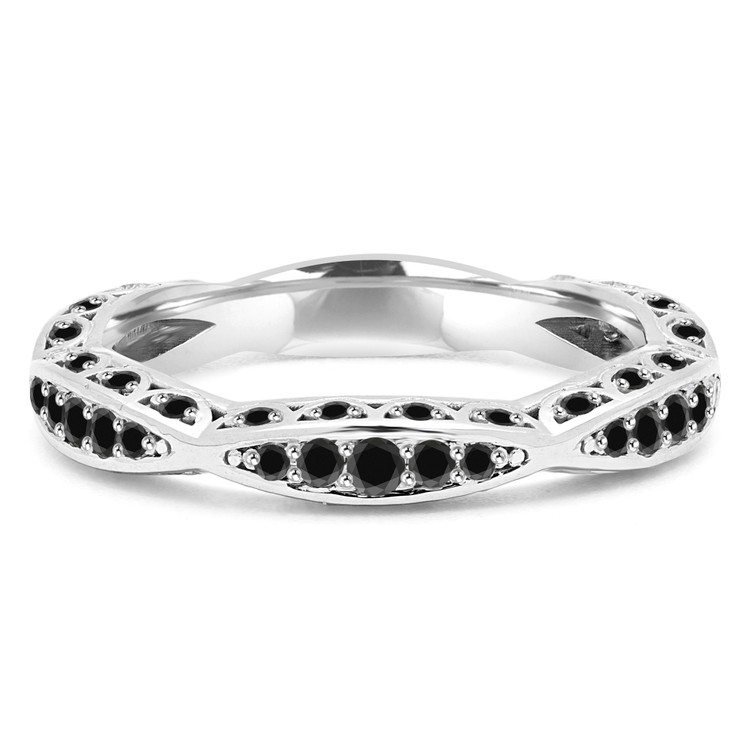 Round Black Diamond Semi-Eternity Wedding Band Ring in White Gold (MVSXB0032-W)