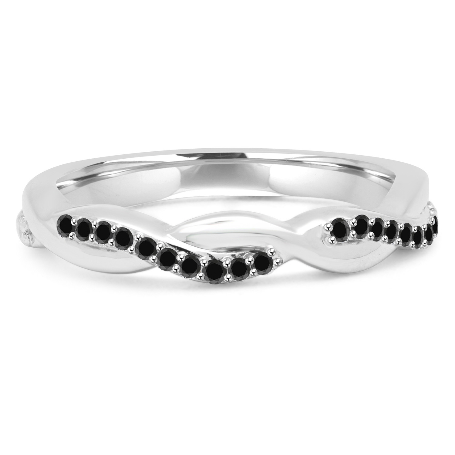 Round Black Diamond Infinity Semi-Eternity Wedding Band Ring in White Gold (MVSXB0033-W)
