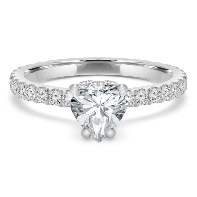 1 3/8 CTW Heart Diamond Hidden Halo Solitaire with Accents Engagement Ring in 14K White Gold (MD200027)