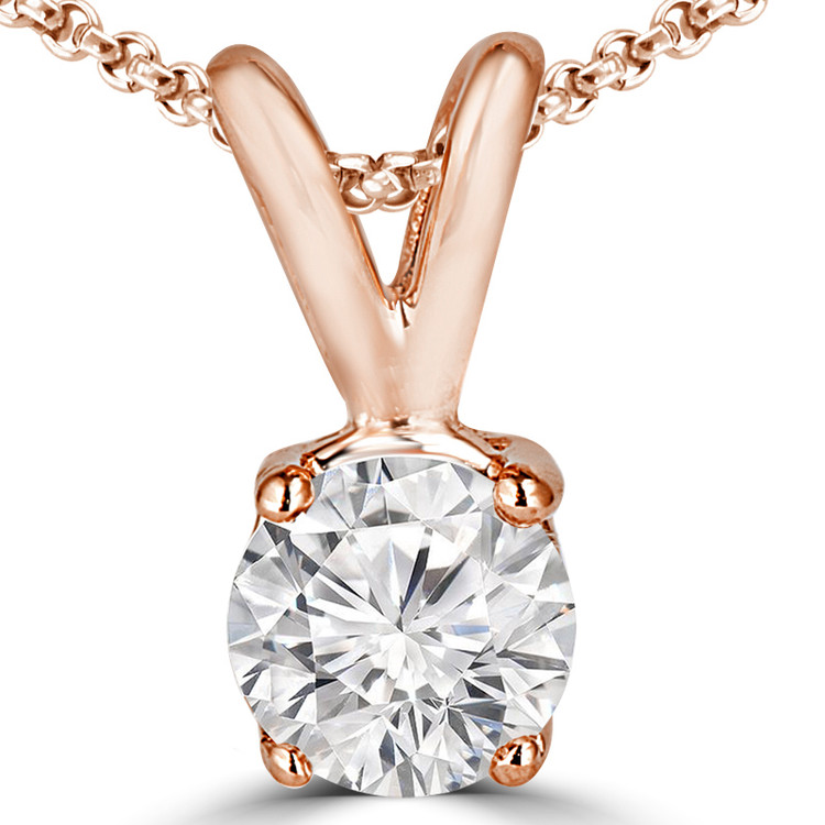 Round Diamond 4-Prong Solitaire Pendant Necklace in 14K Rose Gold with Chain (MVSP0001-R)