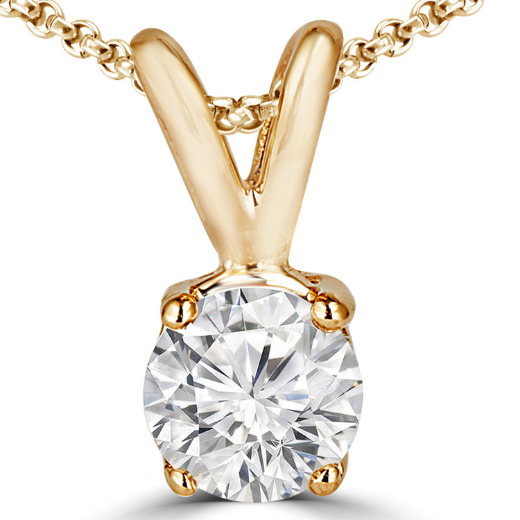 Round Diamond 4-Prong Solitaire Pendant Necklace in 14K Yellow Gold with Chain (MVSP0001-Y)