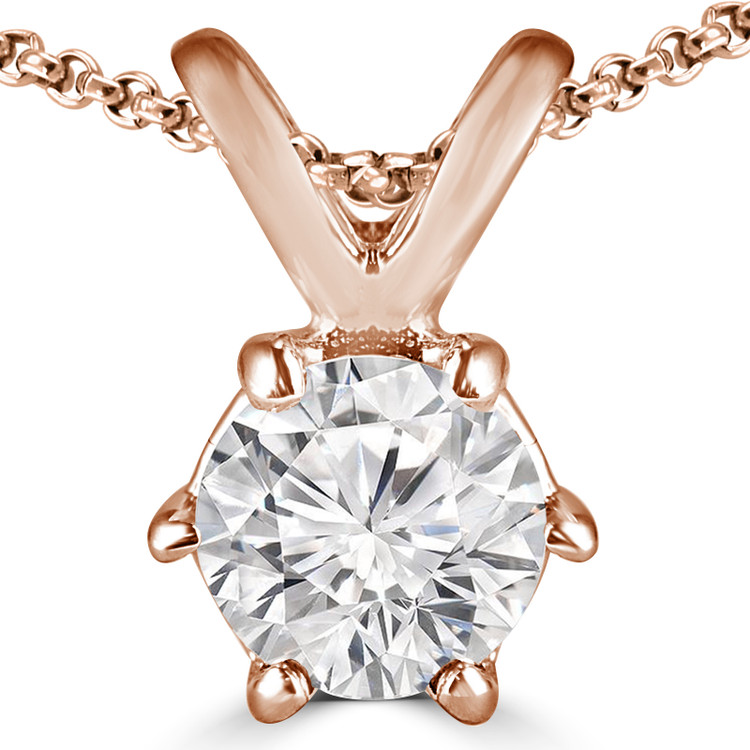 Round Diamond 6-Prong Solitaire Pendant Necklace in 14K Rose Gold with Chain (MVSP0002-R)