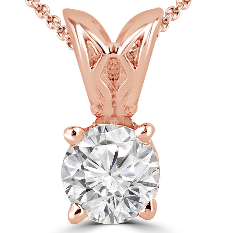 Round Diamond 4-Prong Solitaire Pendant Necklace in 14K Rose Gold with Chain (MVSP0003-R)