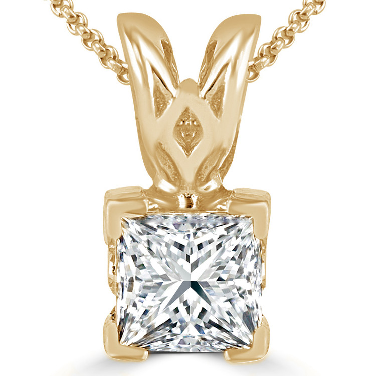 Princess Diamond V-Prong Solitaire Pendant Necklace in 14K Yellow Gold with Chain (MVSP0004-Y)