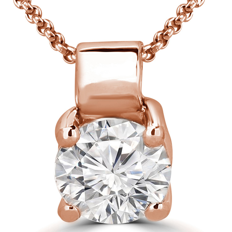 Round Diamond 4-Prong Solitaire Pendant Necklace in 14K Rose Gold with Chain (MVSP0007-R)