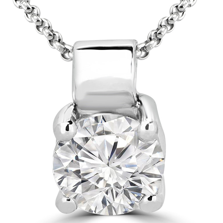 Round Diamond 4-Prong Solitaire Pendant Necklace in 14K White Gold with Chain (MVSP0007-W)
