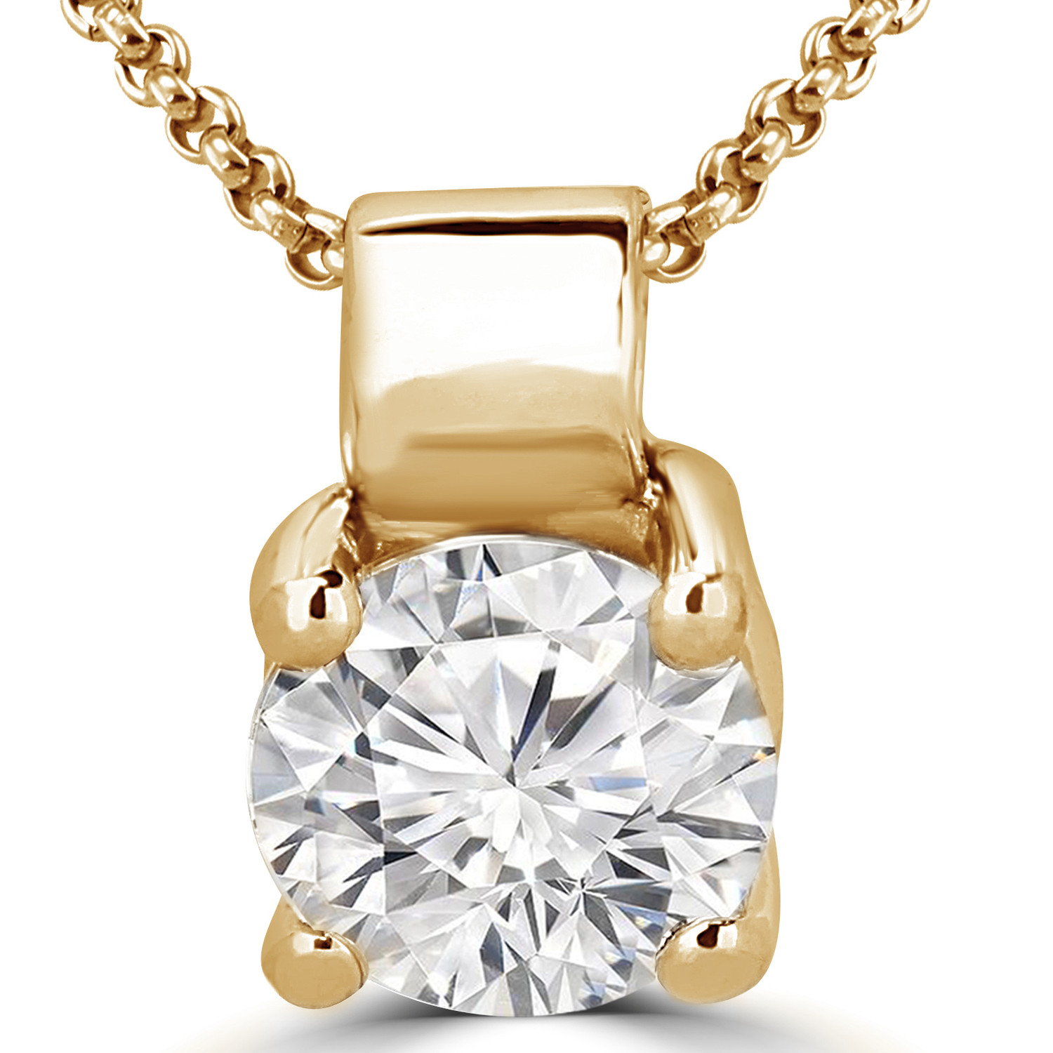 Round Diamond 4-Prong Solitaire Pendant Necklace in 14K Yellow Gold with Chain (MVSP0007-Y)
