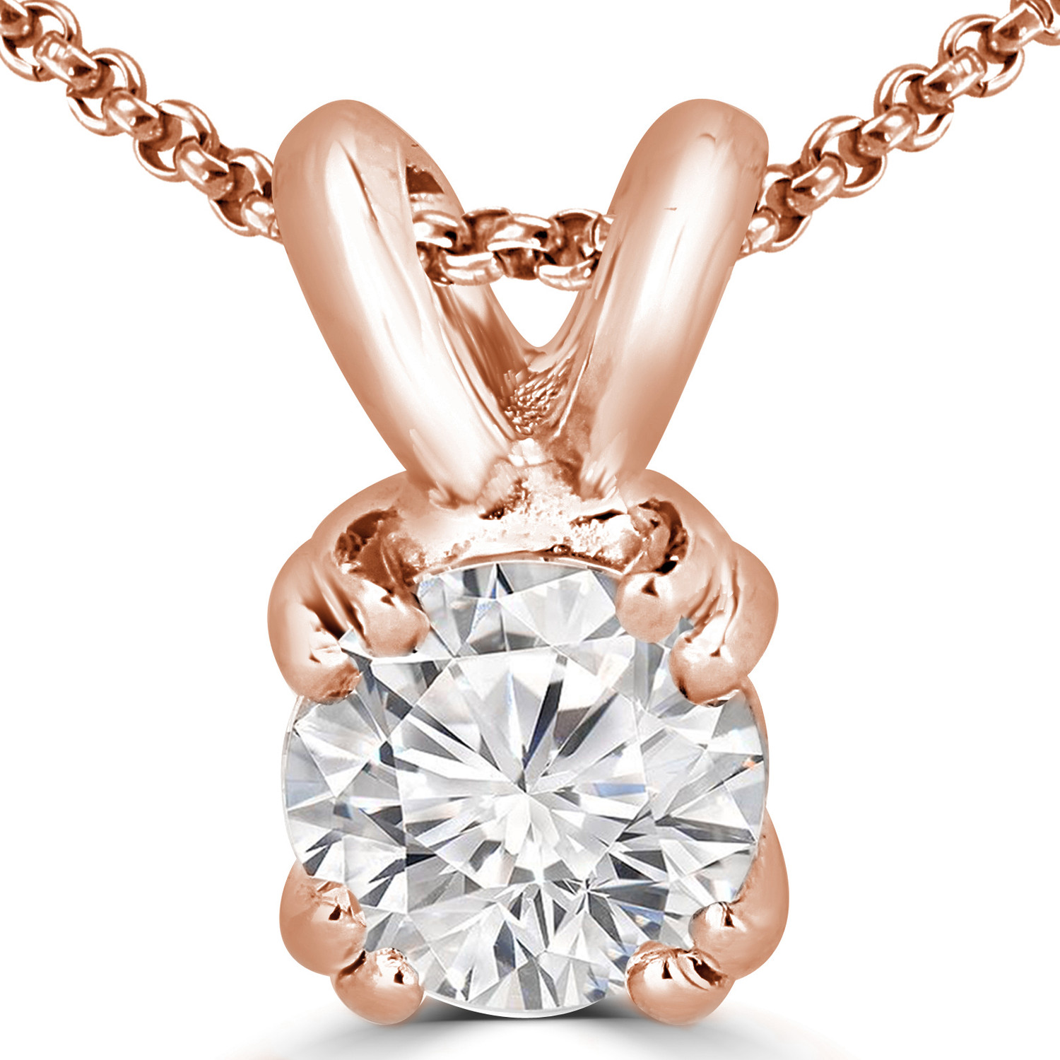 Round Diamond 4-Double Prong Solitaire Pendant Necklace in 14K