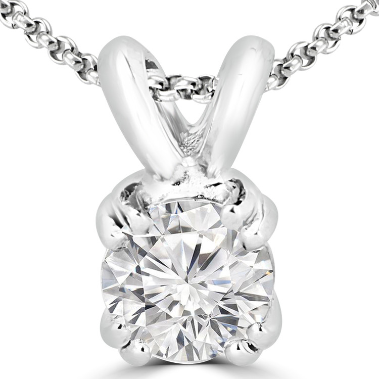 Round Diamond 4-Double Prong Solitaire Pendant Necklace in 14K White Gold with Chain (MVSP0009-W)