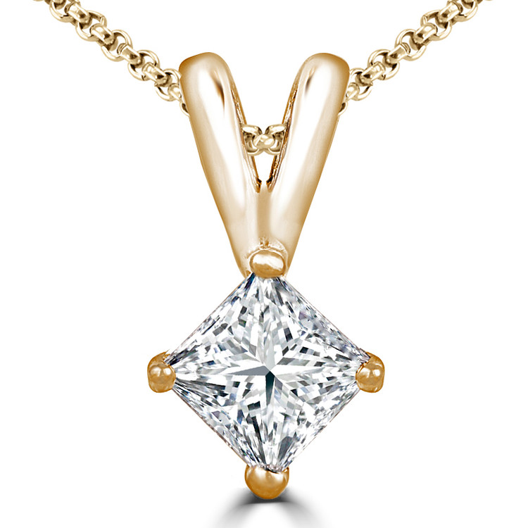 Princess Diamond 4-Prong Solitaire Pendant Necklace in 14K Yellow Gold with Chain (MVSP0010-Y)