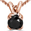 Round Black Diamond 4-Double Prong Solitaire Pendant Necklace in 14K Rose Gold with Chain (MVSPB0004-R)