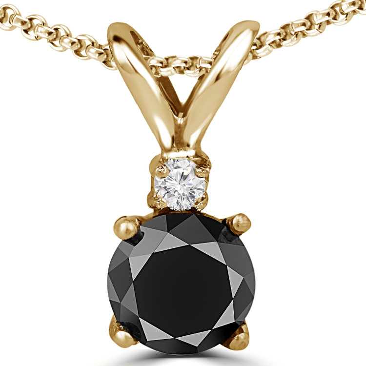Round Black Diamond 4-Prong Solitaire with Accents Pendant Necklace in 14K Yellow Gold with Chain (MVSPB0005-Y)