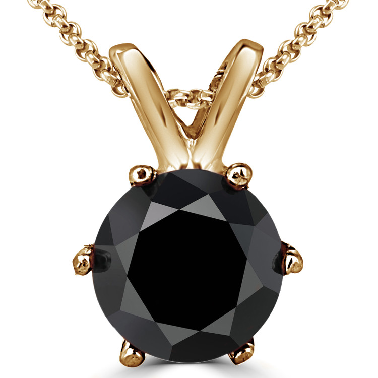 Round Black Diamond 6-Prong Solitaire Pendant Necklace in 14K Yellow Gold with Chain (MVSPB0006-Y)