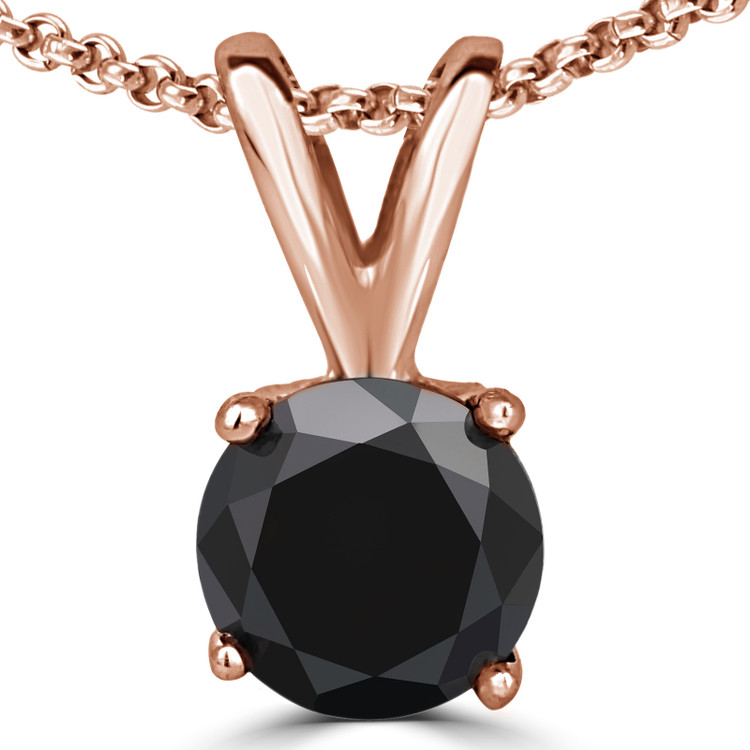 Round Black Diamond 4-Prong Solitaire Pendant Necklace in 14K Rose Gold with Chain (MVSPB0007-R)