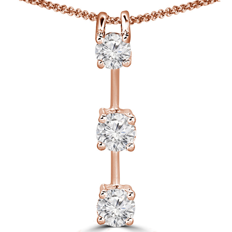 Round Diamond Three-Stone Pendant Necklace in 14K Rose Gold with Chain (MVSPX0001-R)
