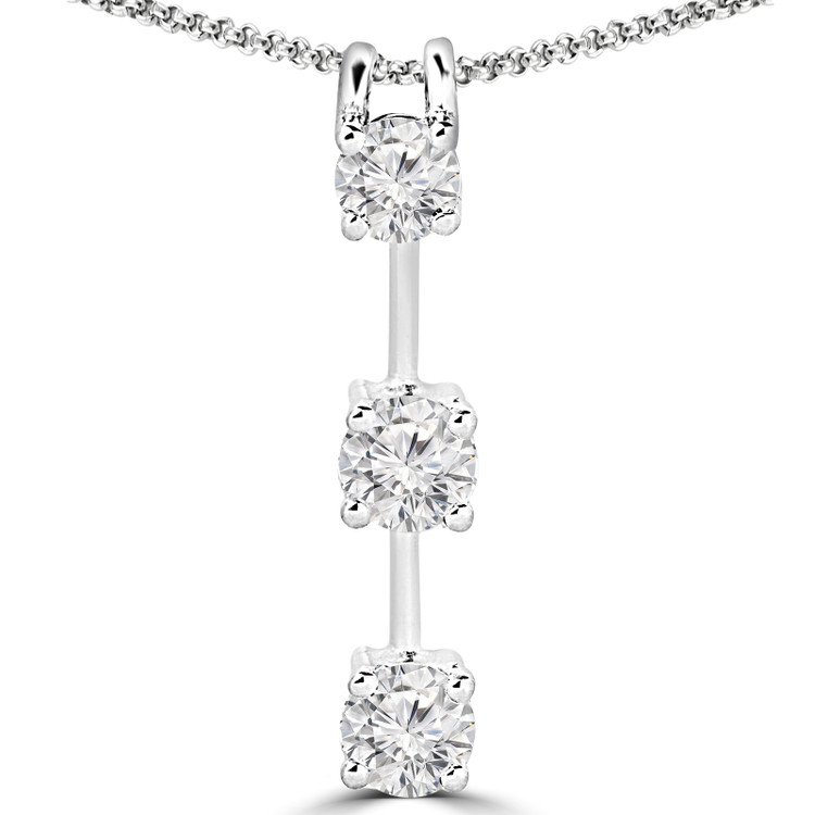 Round Diamond Three-Stone Pendant Necklace in 14K White Gold with Chain (MVSPX0001-W)