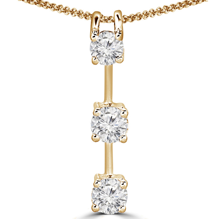 Round Diamond Three-Stone Pendant Necklace in 14K Yellow Gold with Chain (MVSPX0001-Y)