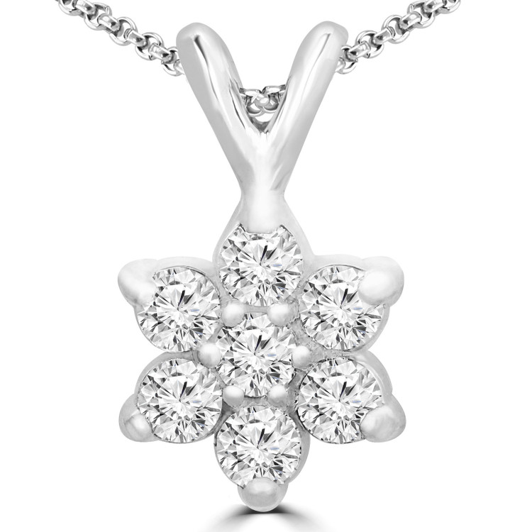 Round Diamond Star Motif Fancy Pendant Necklace in 14K White Gold with Chain (MVSPX0002-W)