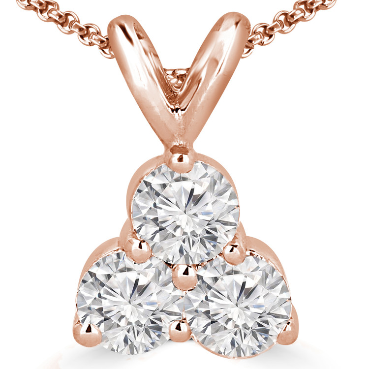 Round Diamond Three-Stone Pendant Necklace in 14K Rose Gold with Chain (MVSPX0003-R)