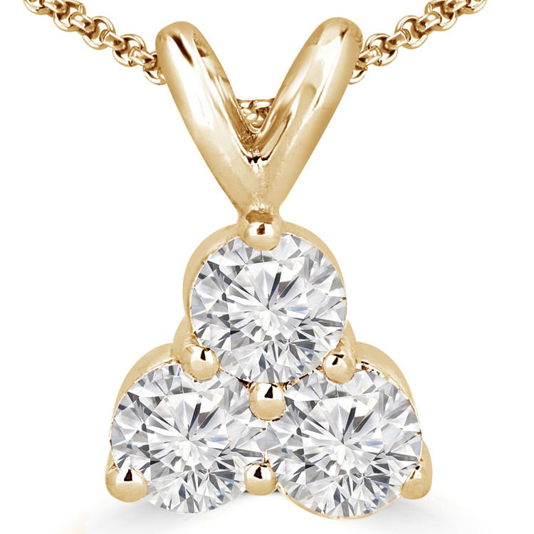 Round Diamond Three-Stone Pendant Necklace in 14K Yellow Gold with Chain (MVSPX0003-Y)