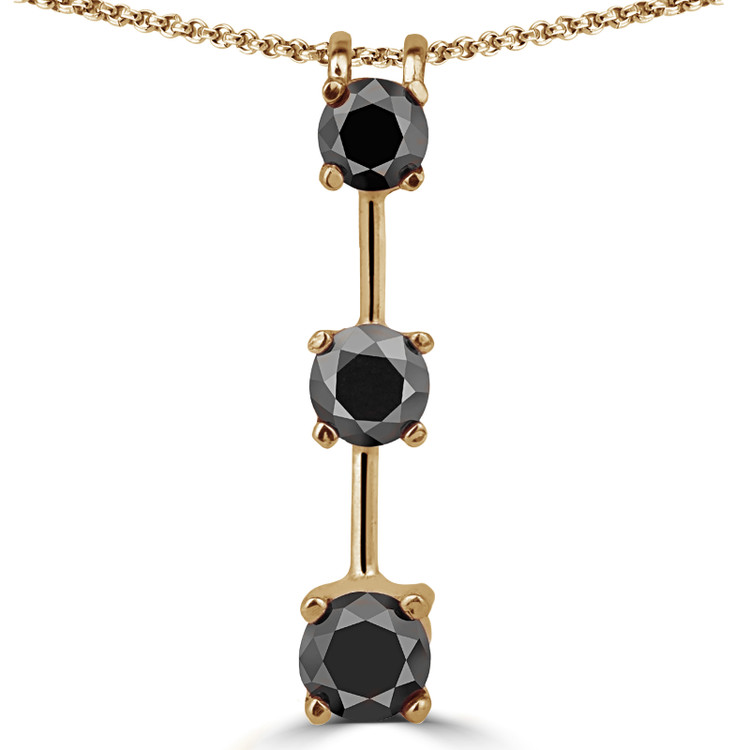 Round Black Diamond Three-Stone Pendant Necklace in 14K Yellow Gold with Chain (MVSPBX0001-Y)
